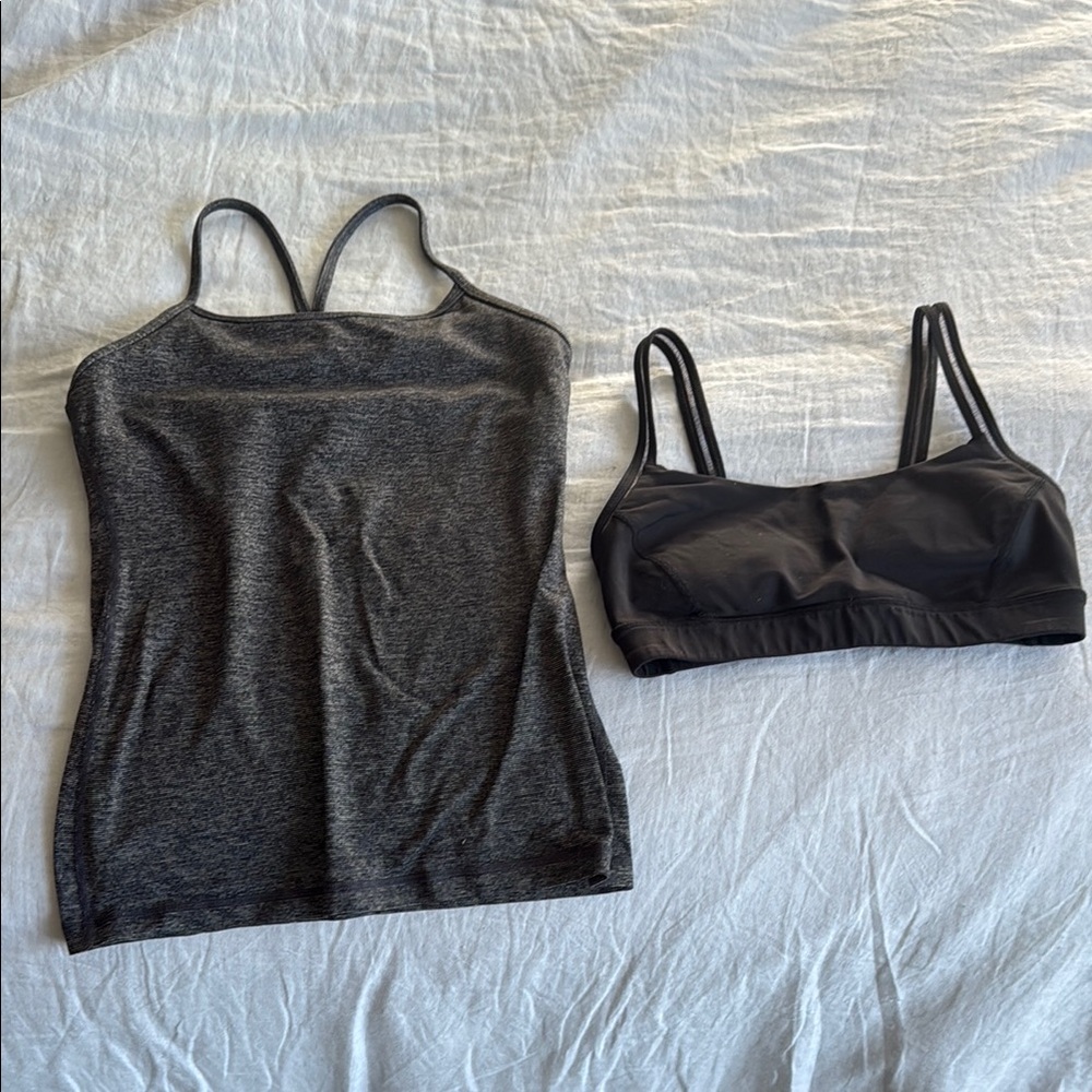 Lululemon Gray Tank Top and black Sports Bra
